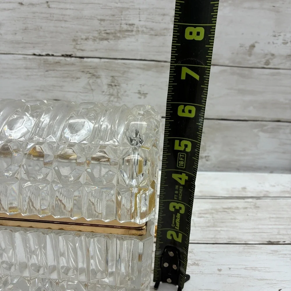 French Baccarat Style Jewelry Casket Footed Box Heavy Crystal Glass Hinged Lid